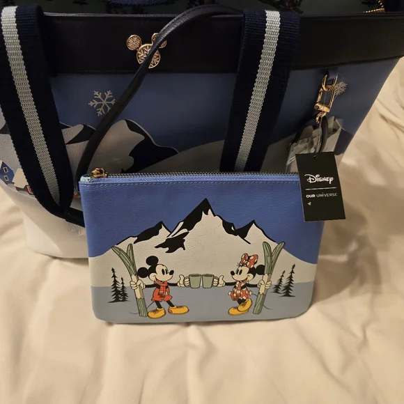 Box Lunch Disney Mickey & Friends Ski Tote with matching wristlet and dust bag. - Picture 2 of 4